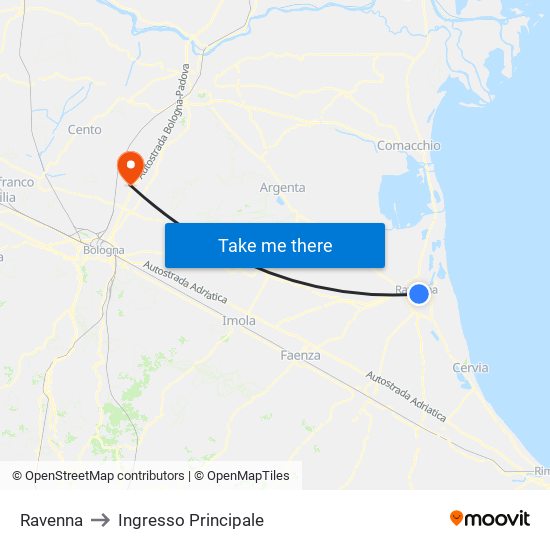 Ravenna to Ingresso Principale map