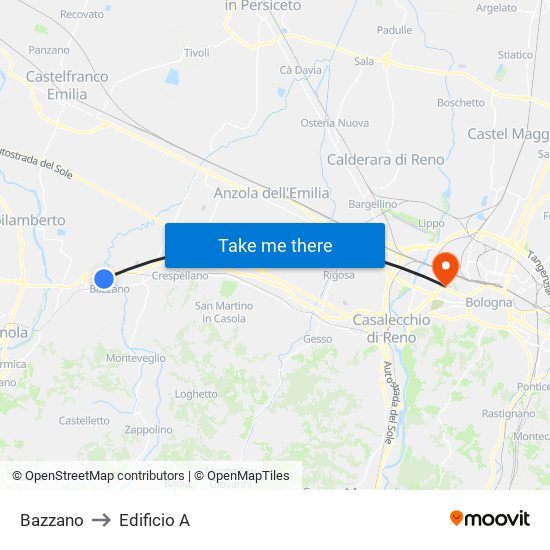 Bazzano to Edificio A map