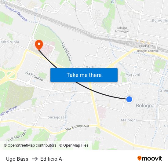 Ugo Bassi to Edificio A map