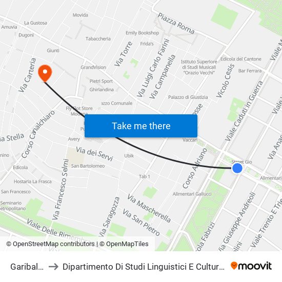 Garibaldi to Dipartimento Di Studi Linguistici E Culturali map