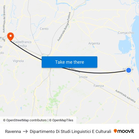 Ravenna to Dipartimento Di Studi Linguistici E Culturali map