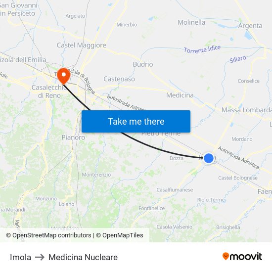 Imola to Medicina Nucleare map
