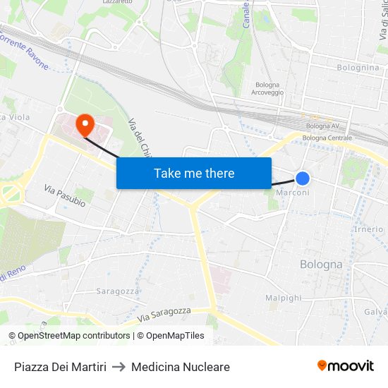 Piazza Dei Martiri to Medicina Nucleare map