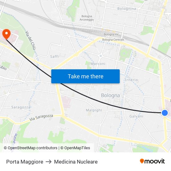 Porta Maggiore to Medicina Nucleare map