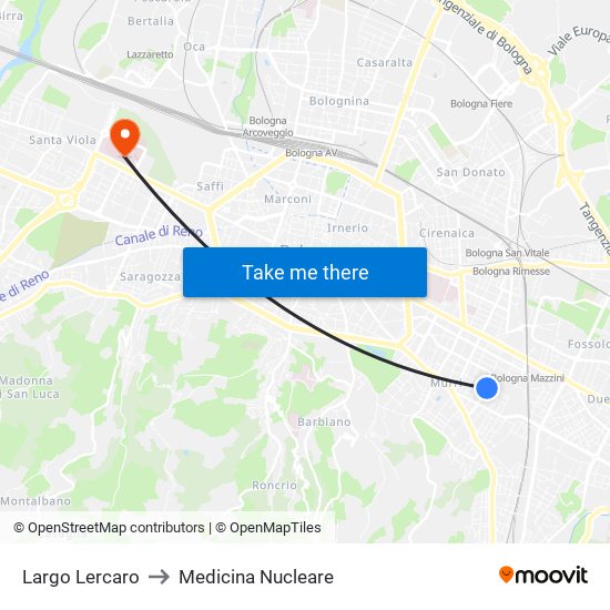 Largo Lercaro to Medicina Nucleare map