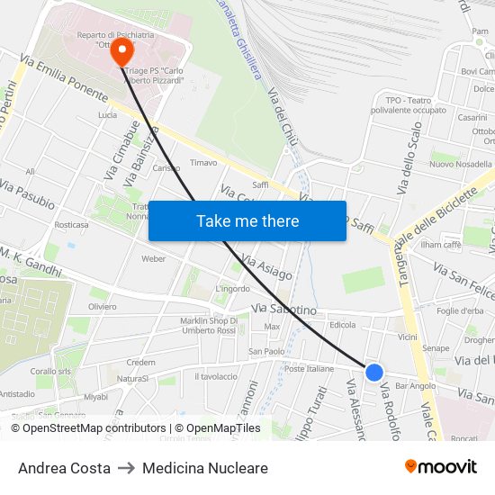 Andrea Costa to Medicina Nucleare map