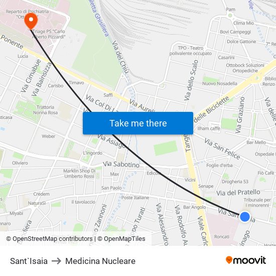 Sant`Isaia to Medicina Nucleare map