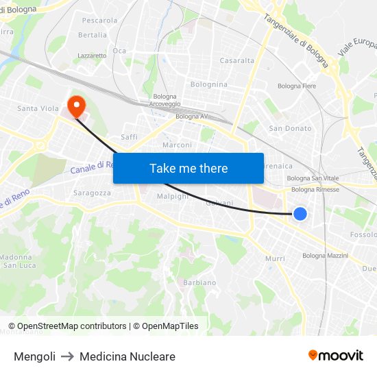 Mengoli to Medicina Nucleare map