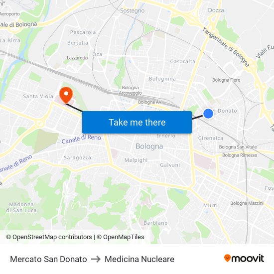 Mercato San Donato to Medicina Nucleare map