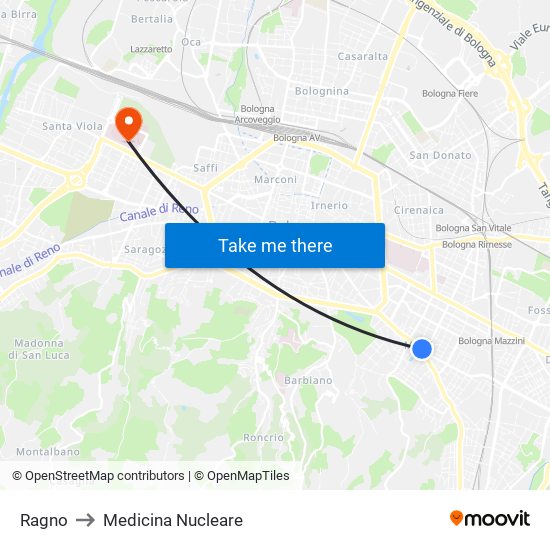 Ragno to Medicina Nucleare map