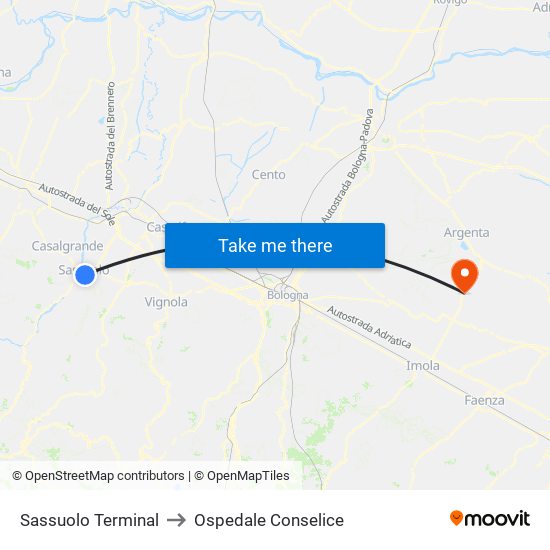 Sassuolo Terminal to Ospedale Conselice map