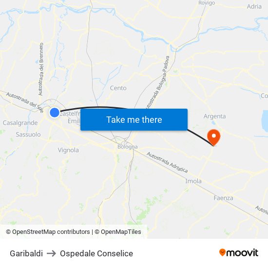 Garibaldi to Ospedale Conselice map