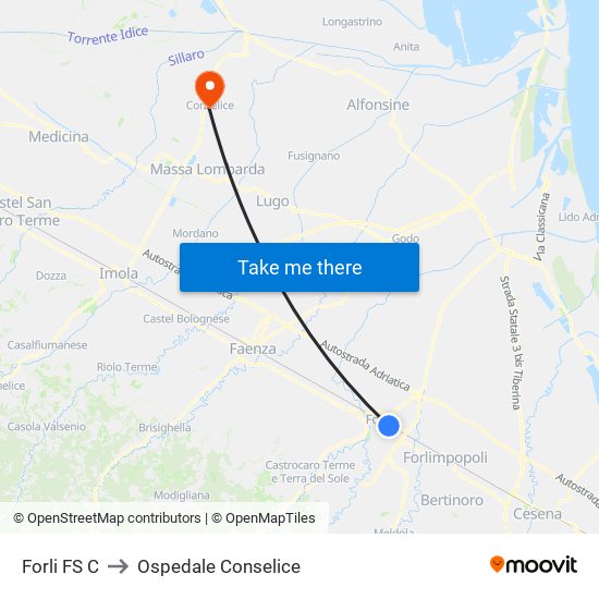 Forli FS C to Ospedale Conselice map