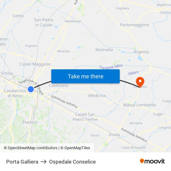 Porta Galliera to Ospedale Conselice map