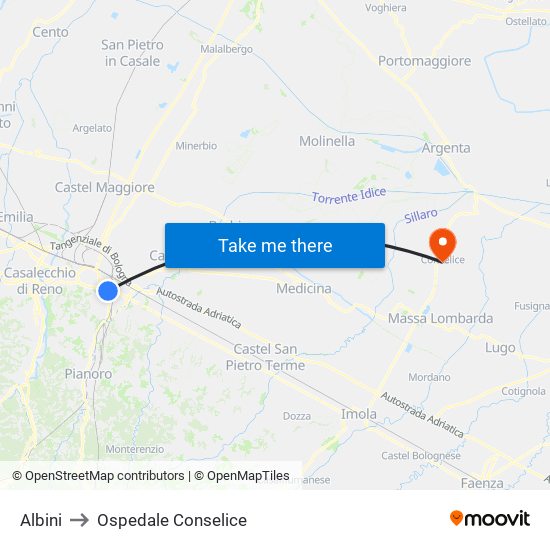 Albini to Ospedale Conselice map