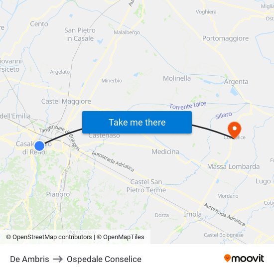 De Ambris to Ospedale Conselice map