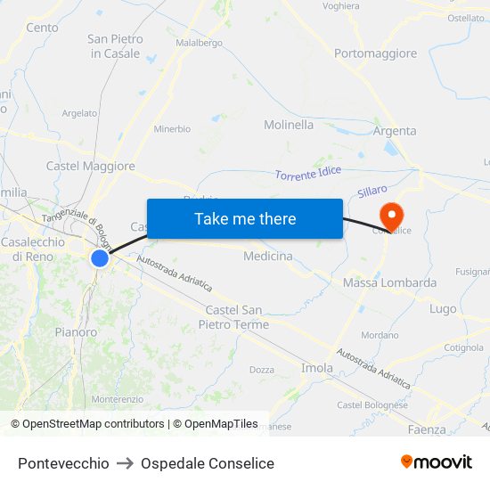 Pontevecchio to Ospedale Conselice map