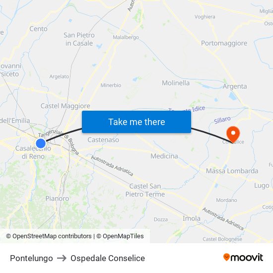 Pontelungo to Ospedale Conselice map