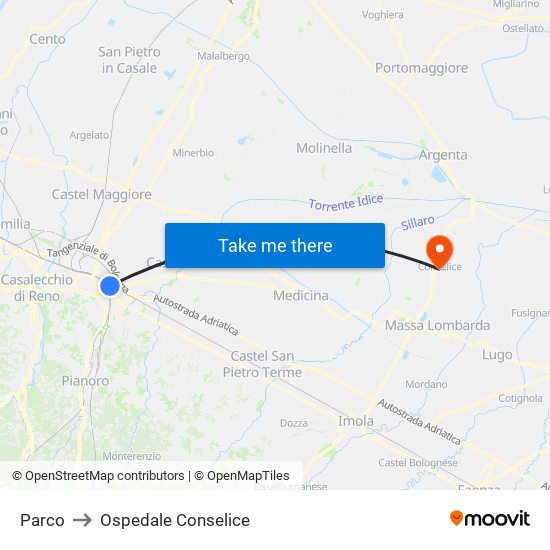 Parco to Ospedale Conselice map
