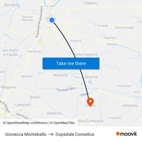 Giovecca Montebello to Ospedale Conselice map