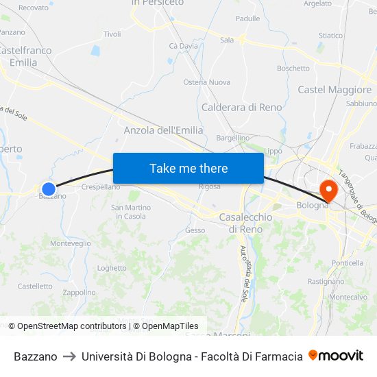 Bazzano to Università Di Bologna - Facoltà Di Farmacia map