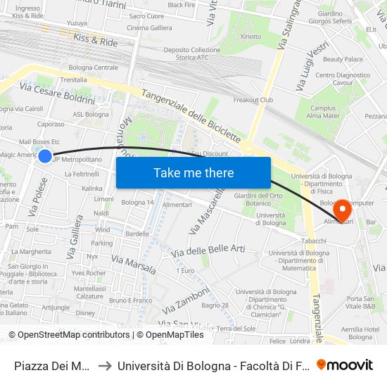 Piazza Dei Martiri to Università Di Bologna - Facoltà Di Farmacia map