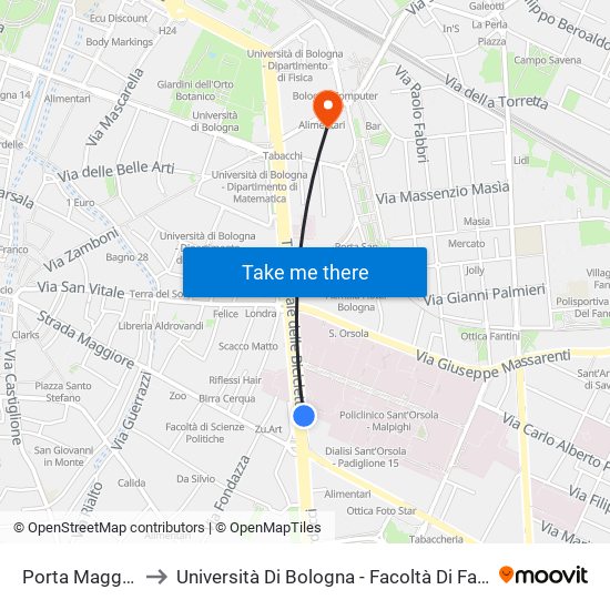 Porta Maggiore to Università Di Bologna - Facoltà Di Farmacia map