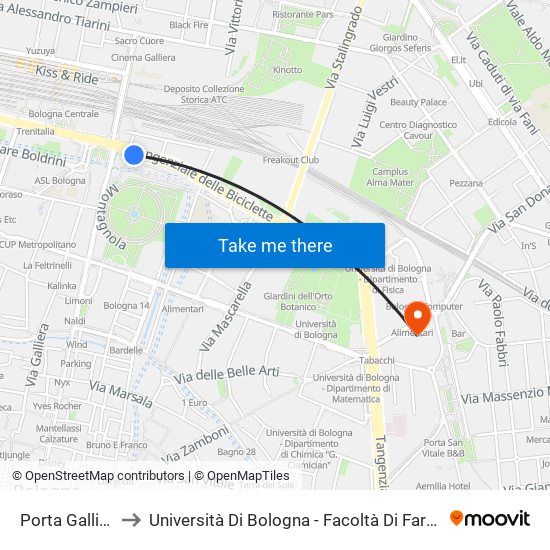 Porta Galliera to Università Di Bologna - Facoltà Di Farmacia map