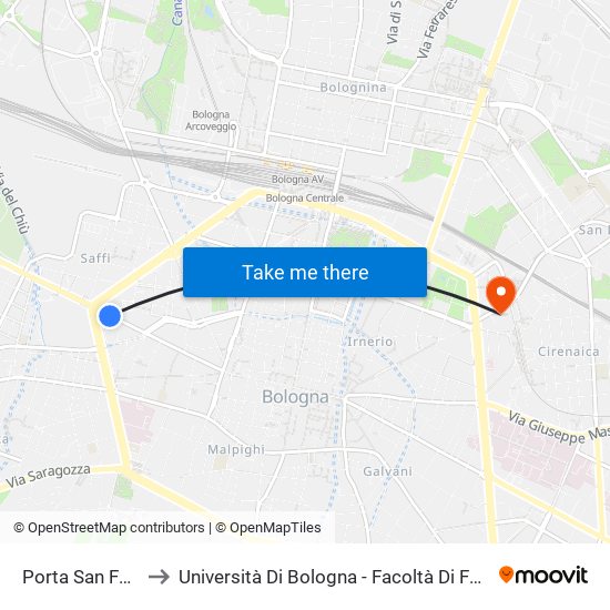 Porta San Felice to Università Di Bologna - Facoltà Di Farmacia map