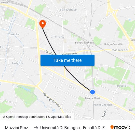 Mazzini Stazione to Università Di Bologna - Facoltà Di Farmacia map