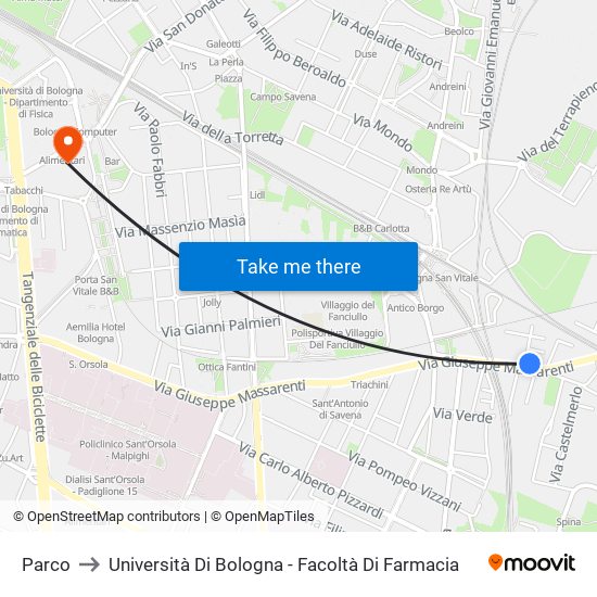Parco to Università Di Bologna - Facoltà Di Farmacia map