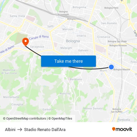 Albini to Stadio Renato Dall'Ara map