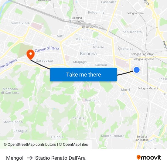 Mengoli to Stadio Renato Dall'Ara map