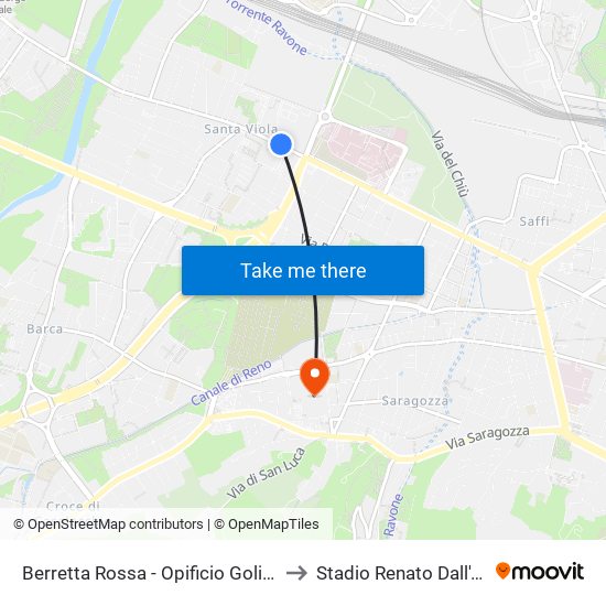 Berretta Rossa - Opificio Golinelli to Stadio Renato Dall'Ara map
