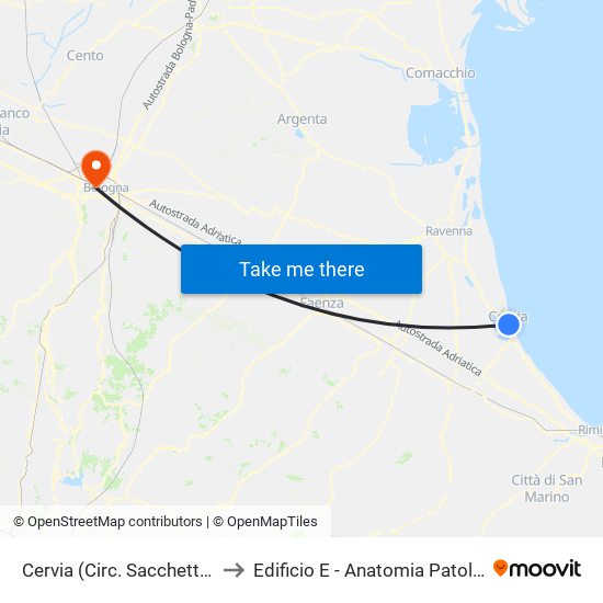 Cervia (Circ. Sacchetti Est) to Edificio E - Anatomia Patologica map