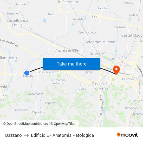 Bazzano to Edificio E - Anatomia Patologica map