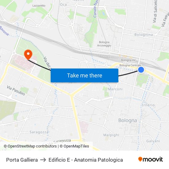 Porta Galliera to Edificio E - Anatomia Patologica map