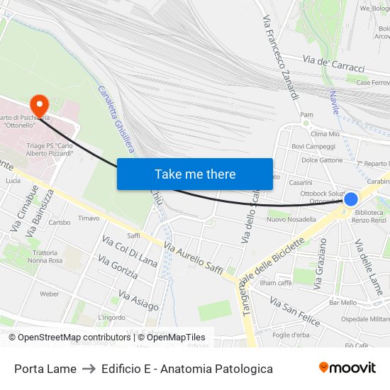 Porta Lame to Edificio E - Anatomia Patologica map