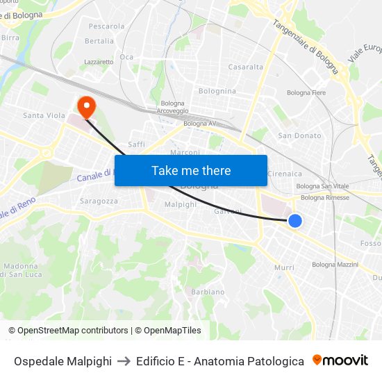 Ospedale Malpighi to Edificio E - Anatomia Patologica map