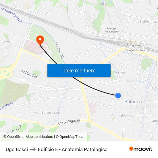 Ugo Bassi to Edificio E - Anatomia Patologica map
