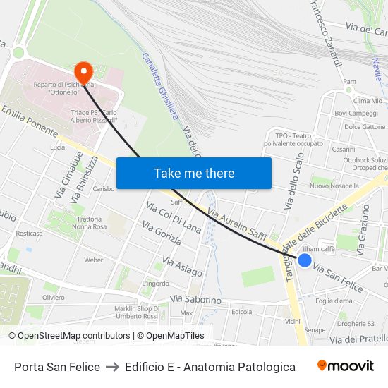 Porta San Felice to Edificio E - Anatomia Patologica map