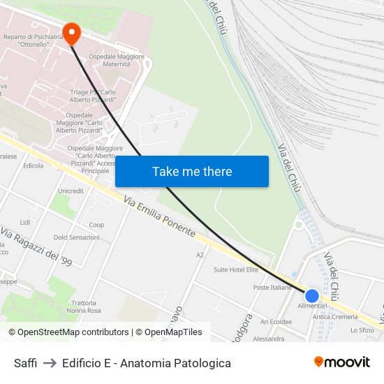 Saffi to Edificio E - Anatomia Patologica map