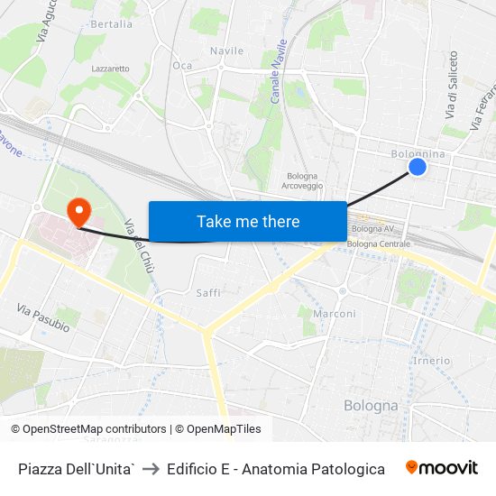 Piazza Dell`Unita` to Edificio E - Anatomia Patologica map