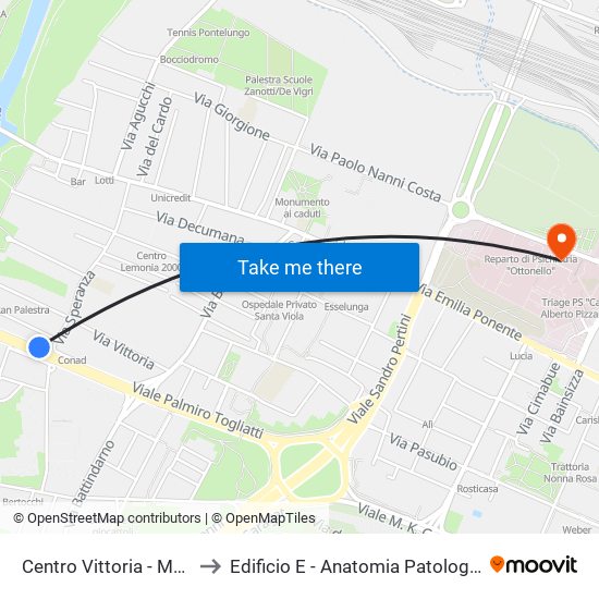 Centro Vittoria - Mast to Edificio E - Anatomia Patologica map