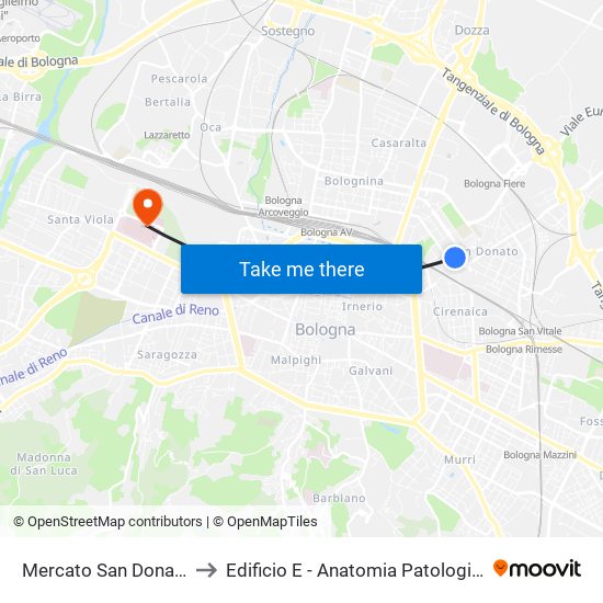 Mercato San Donato to Edificio E - Anatomia Patologica map