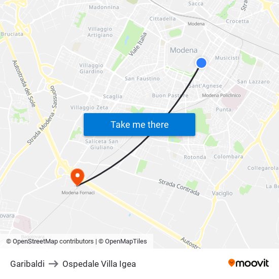 Garibaldi to Ospedale Villa Igea map