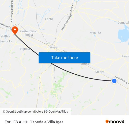 Forli FS A to Ospedale Villa Igea map