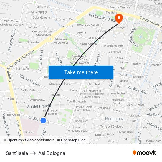 Sant`Isaia to Asl Bologna map