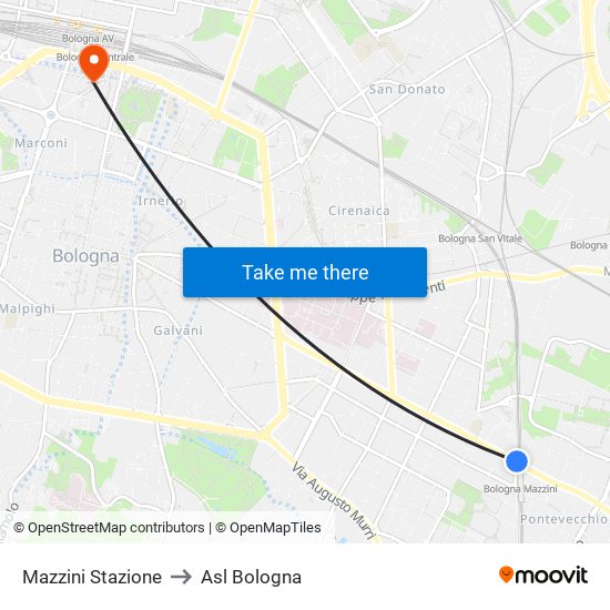 Mazzini Stazione to Asl Bologna map