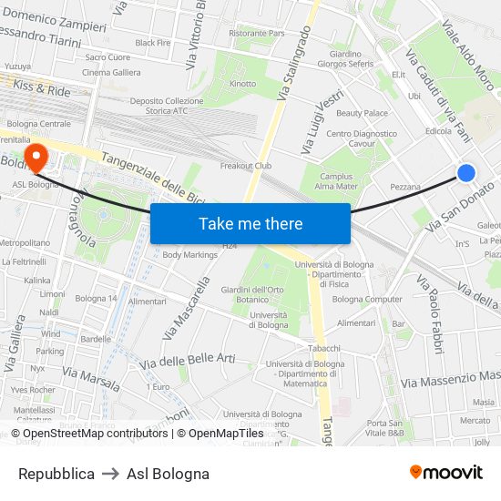 Repubblica to Asl Bologna map